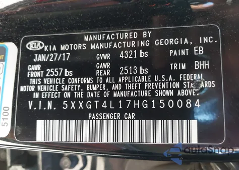 2017 Kia Optima Lx Turbo z USA, uszkodzony, nr VIN 5XXGT4L17HG150084